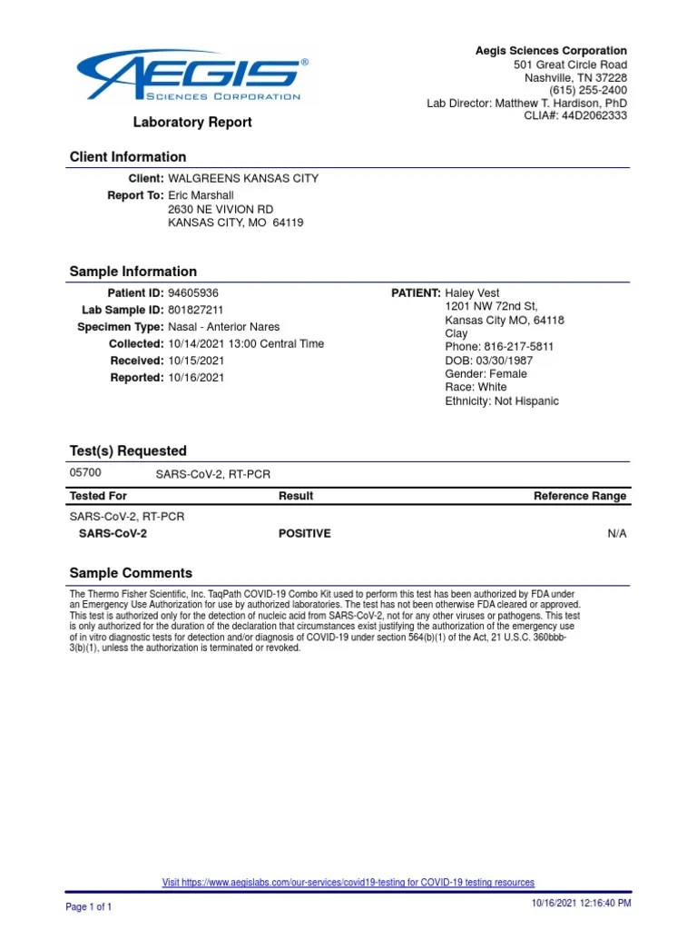 Laboratory Report Aegis Sciences Corporation PDF Microbiology