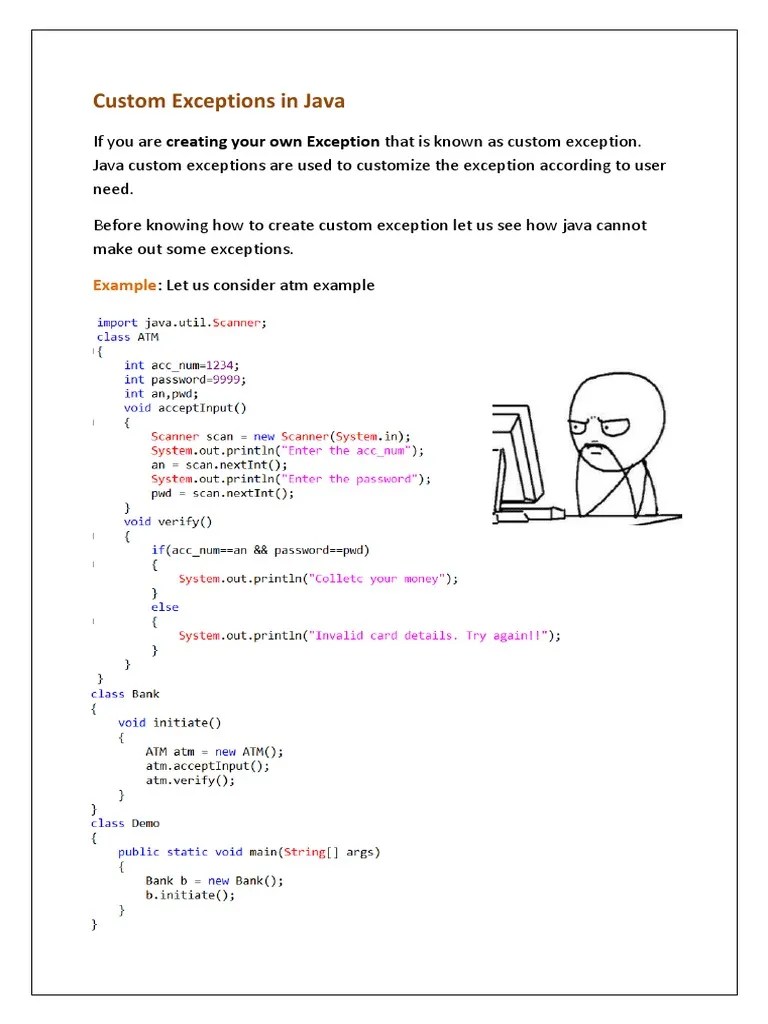 Custom Exceptions in Java Example PDF