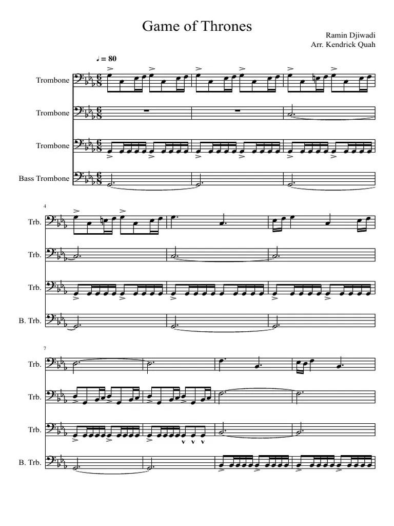 Game of Thrones Trombone Quartet PDF Continuous Pitch Instruments