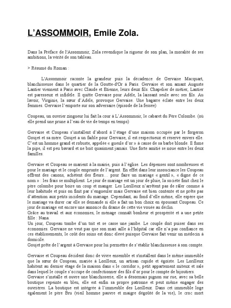 Résumé L'Assommoir Zola Romans Fiction et littérature