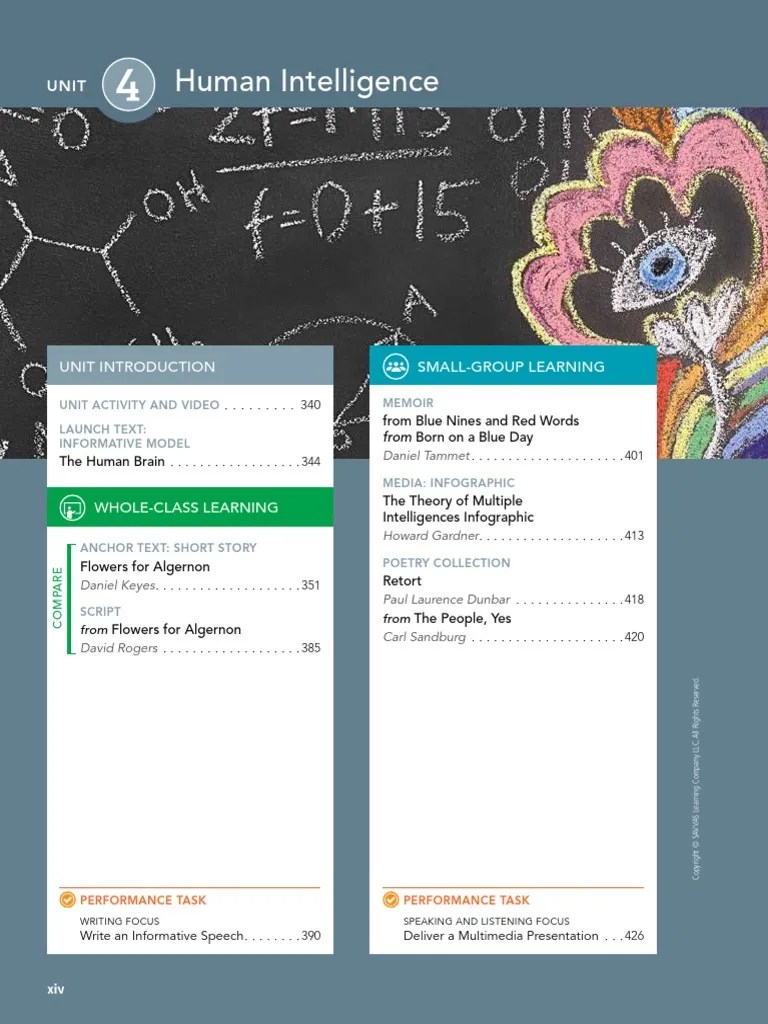 Unit 4 Text Flowers For Algernon PDF Spinal Cord Brain