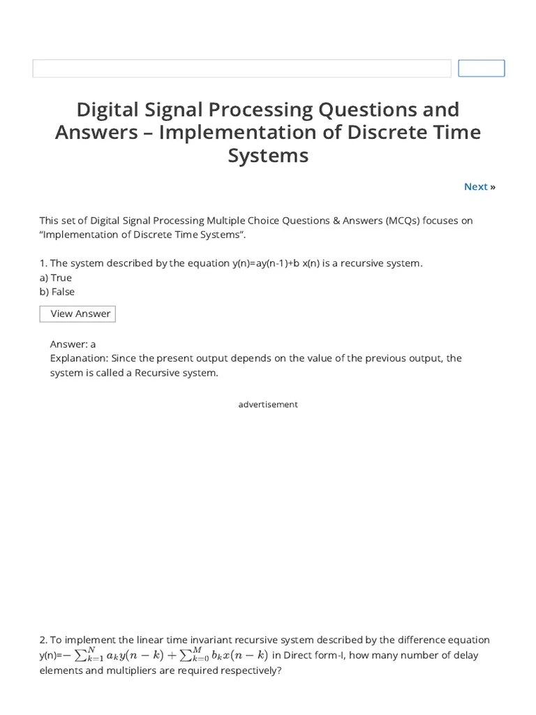 Digital Signal Processing Questions and Answers Implementation of