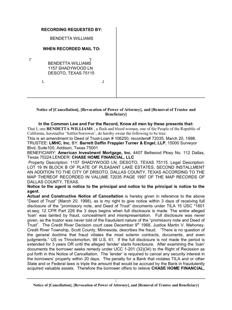 Notice of [Cancellation], [Revocation of Power of Attorney], And