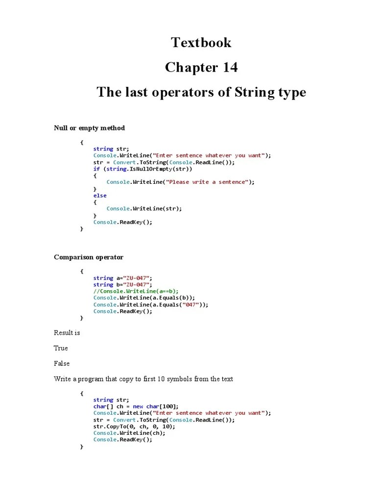 Exploring String Methods in C Null/Empty Checks, Comparison Operators