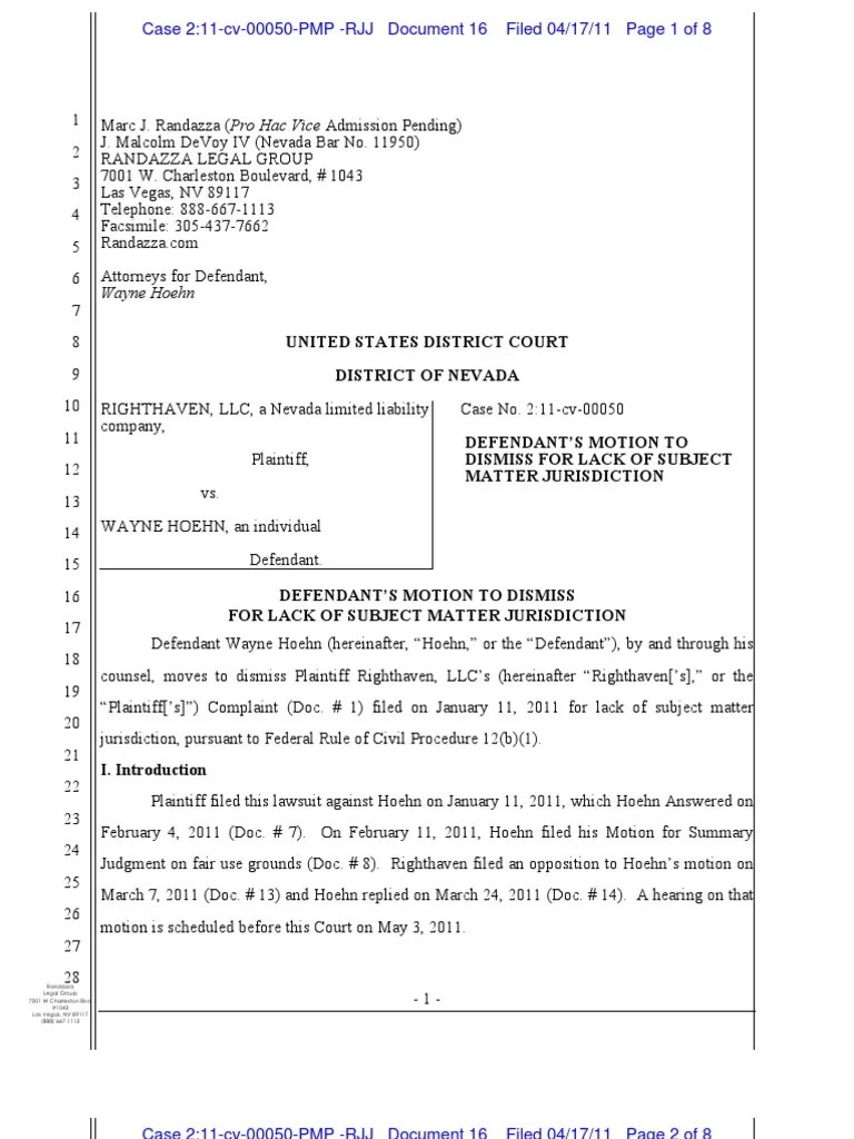Defendant’s motion to dismiss for lack of subject matter jurisdiction