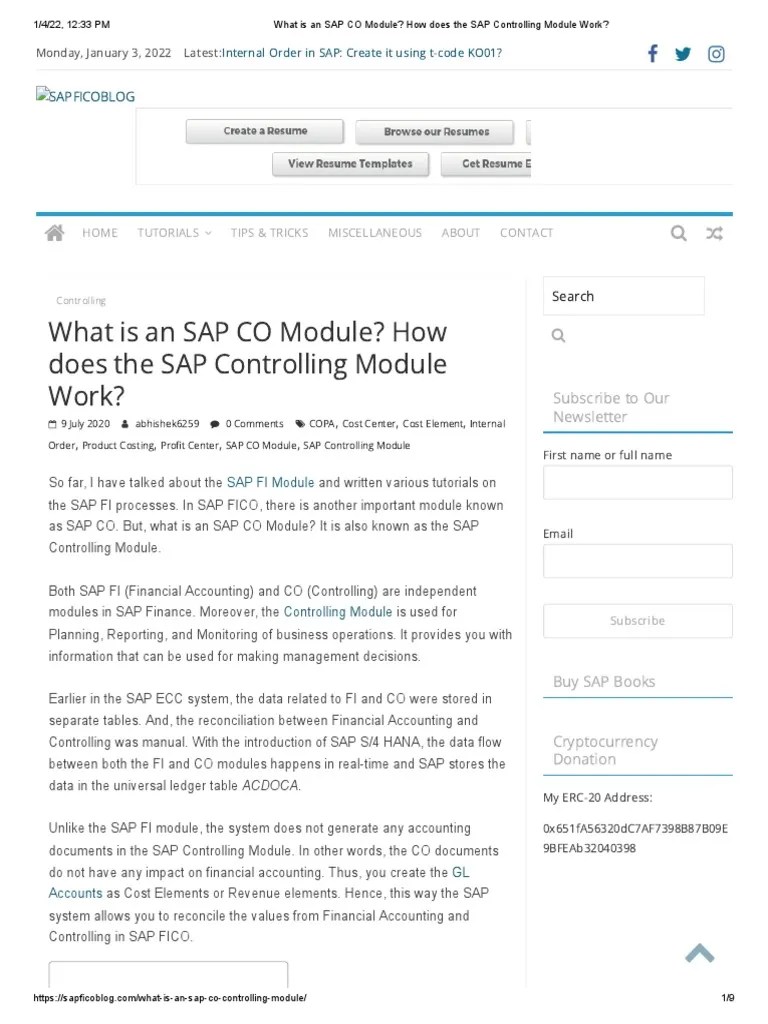 What Is An SAP CO Module How Does The SAP Controlling Module Work PDF Expense Cost
