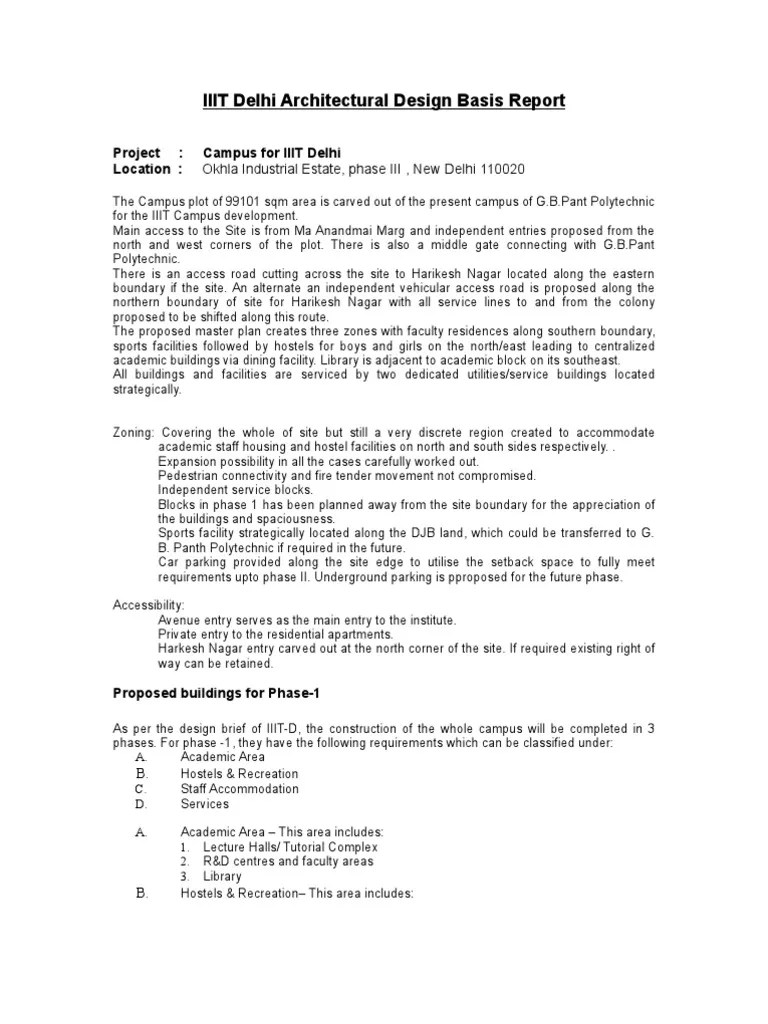 IIIT Delhi Architectural Design Basis Report Buildings And Structures Building Engineering
