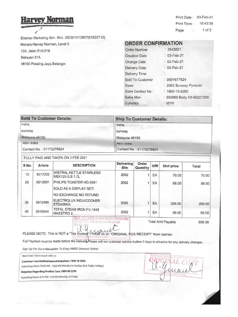 Harvey Norman Receipt PDF
