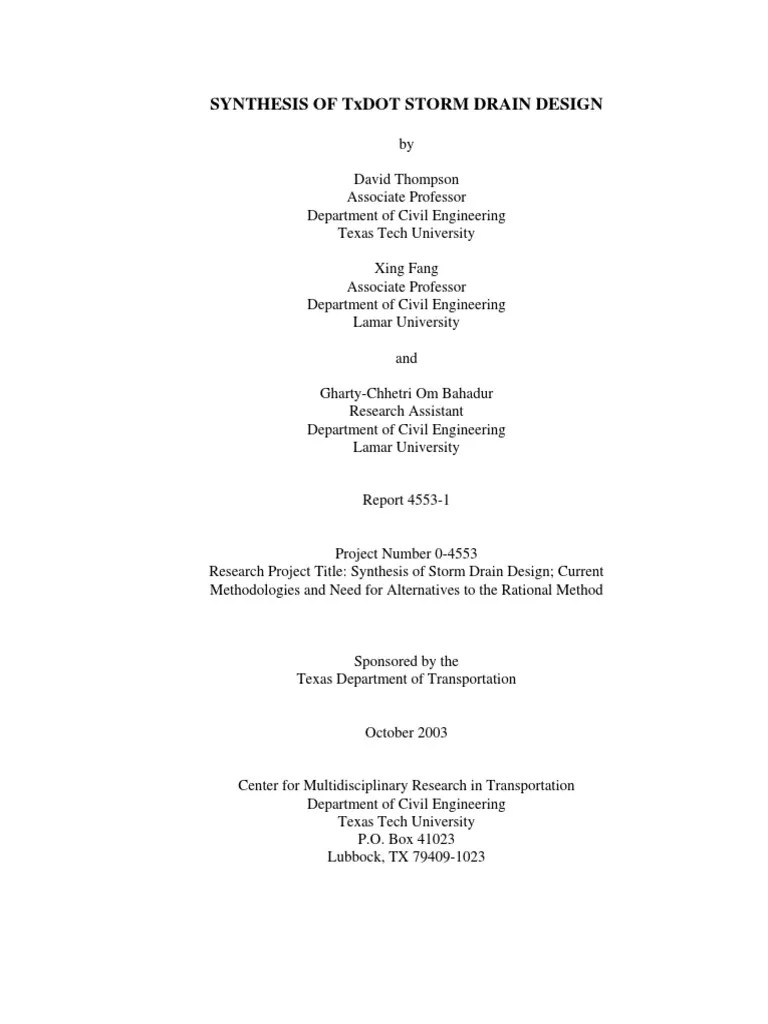 TxDOT Drainage Synthesis PDF Storm Drain Flood