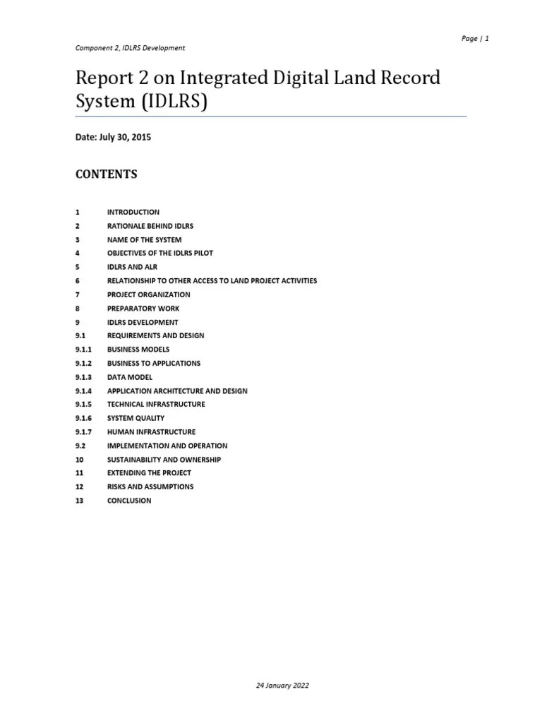 Report 2 On Integrated Digital Land Record System (IDLRS) Date July