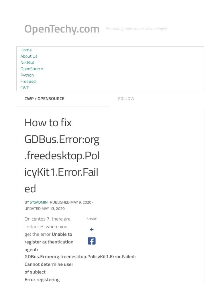 How To Fix GDBus Error Org freedesktop.PolicyKit1.Error Failed