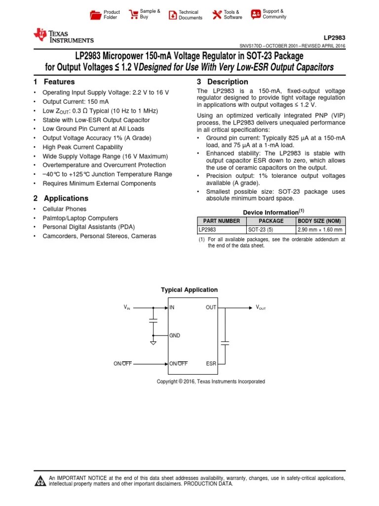 LP2983 Micropower 150Ma Voltage Regulator PDF