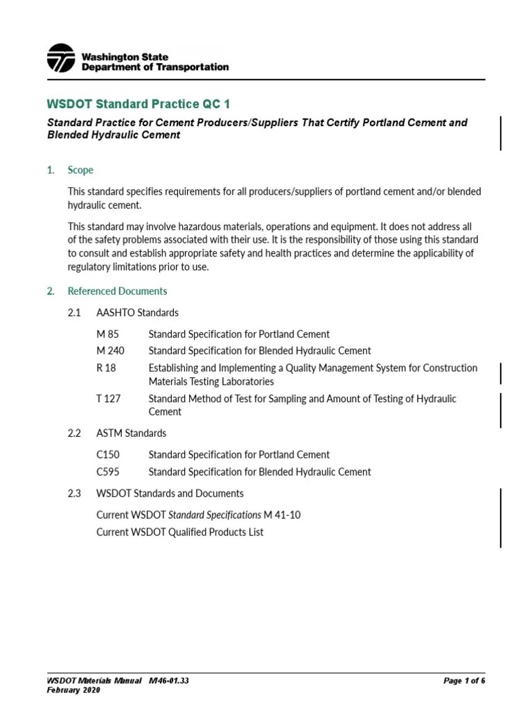 WSDOT Standard Practice QC 1 PDF Specification (Technical Standard
