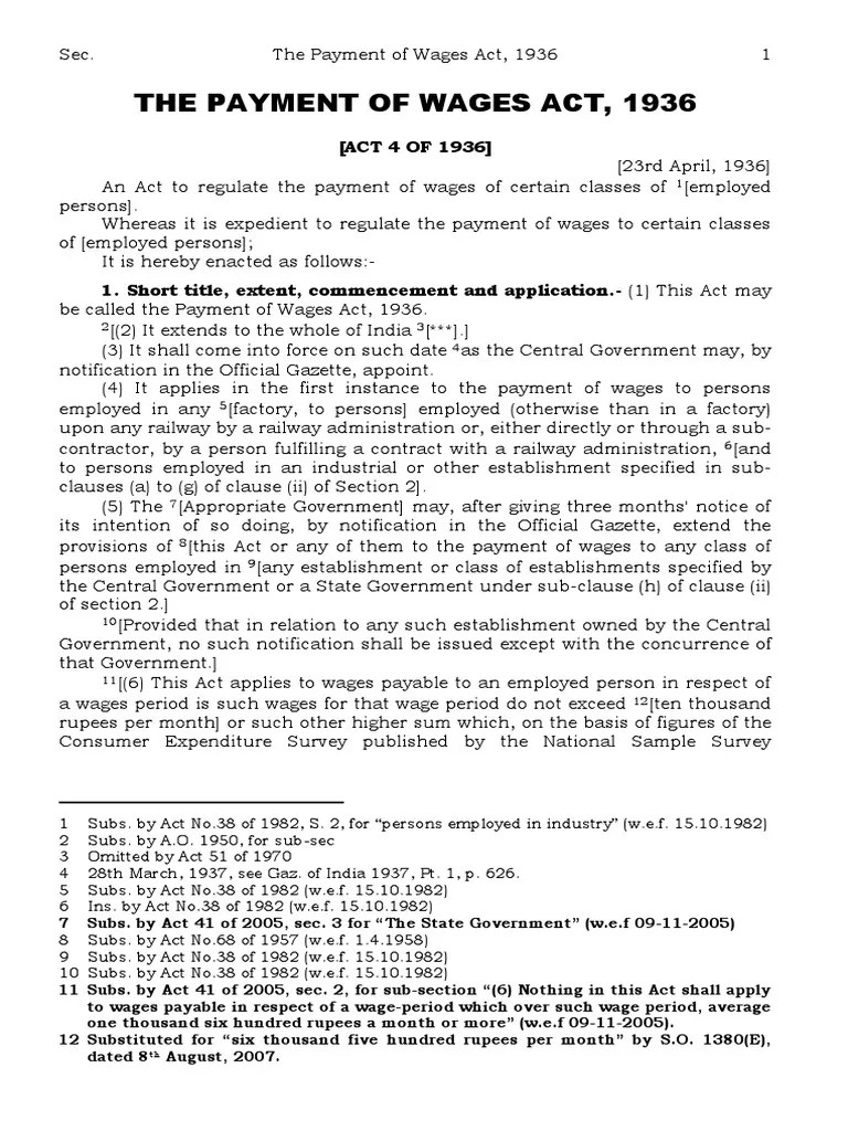 Payment of Wages Act 1936 PDF Life Insurance Employment