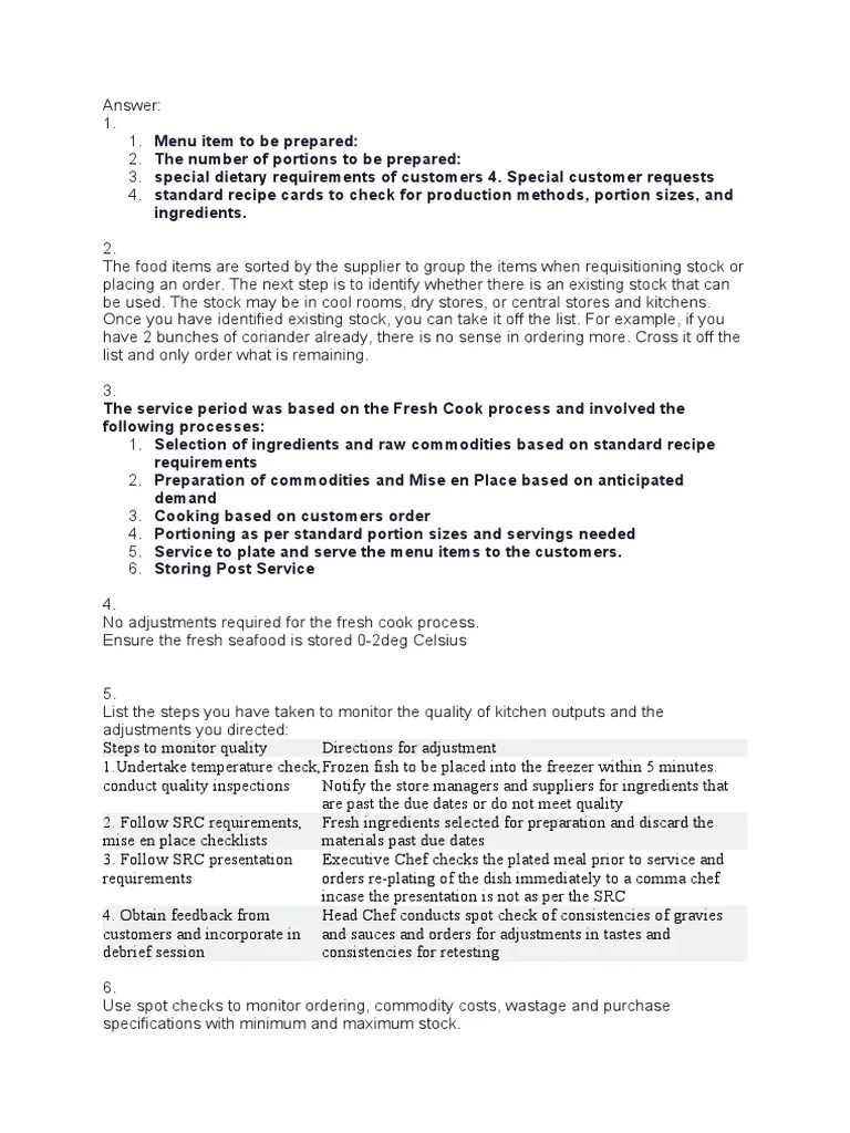 Answer | PDF | Foods | Chef