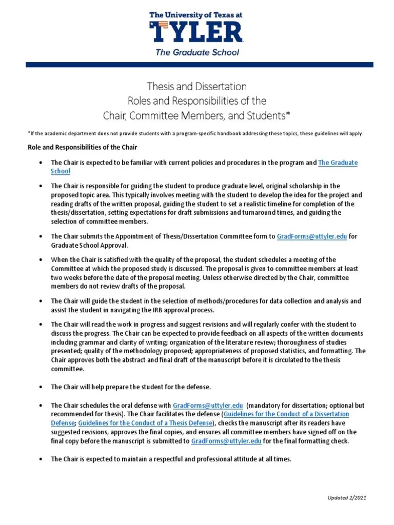 Thesis and Dissertation Roles and Responsibilities of The Chair