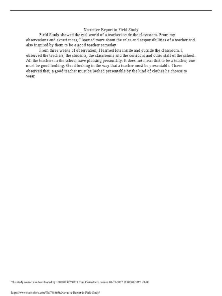 Narrative Report in Field Study PDF