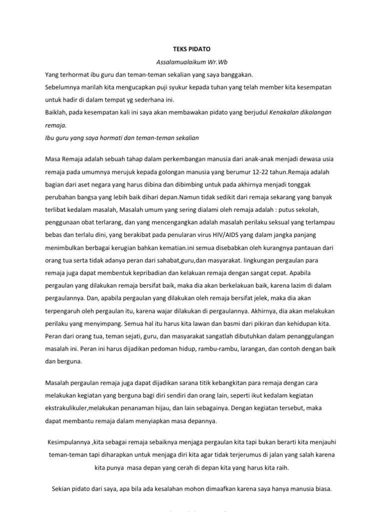 Contoh Teks Pidato Tentang Pergaulan Bebas Terkait Teks