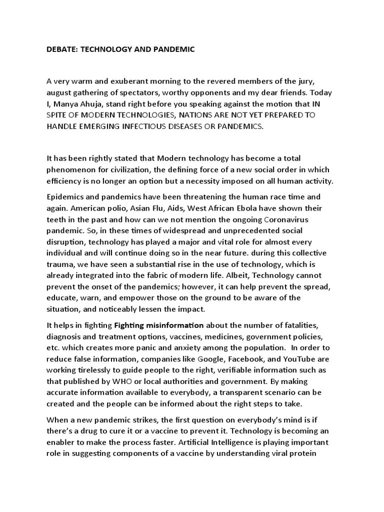 (Against) DEBATE Technology in Pandemic PDF Pandemic Vaccines