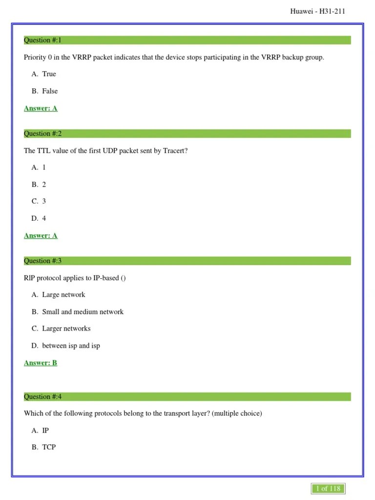 An Assessment of Networking Fundamentals Questions from a Huawei