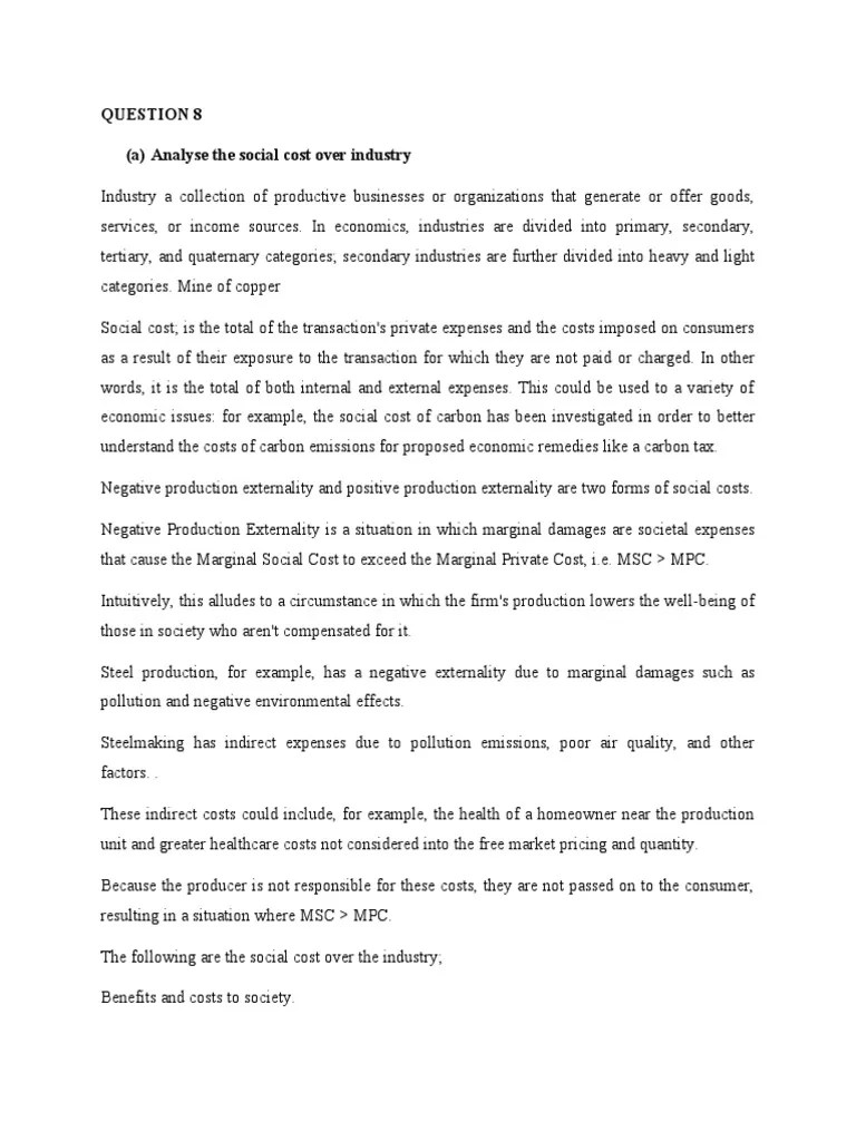 (A) Analyse The Social Cost Over Industry PDF Economies Business