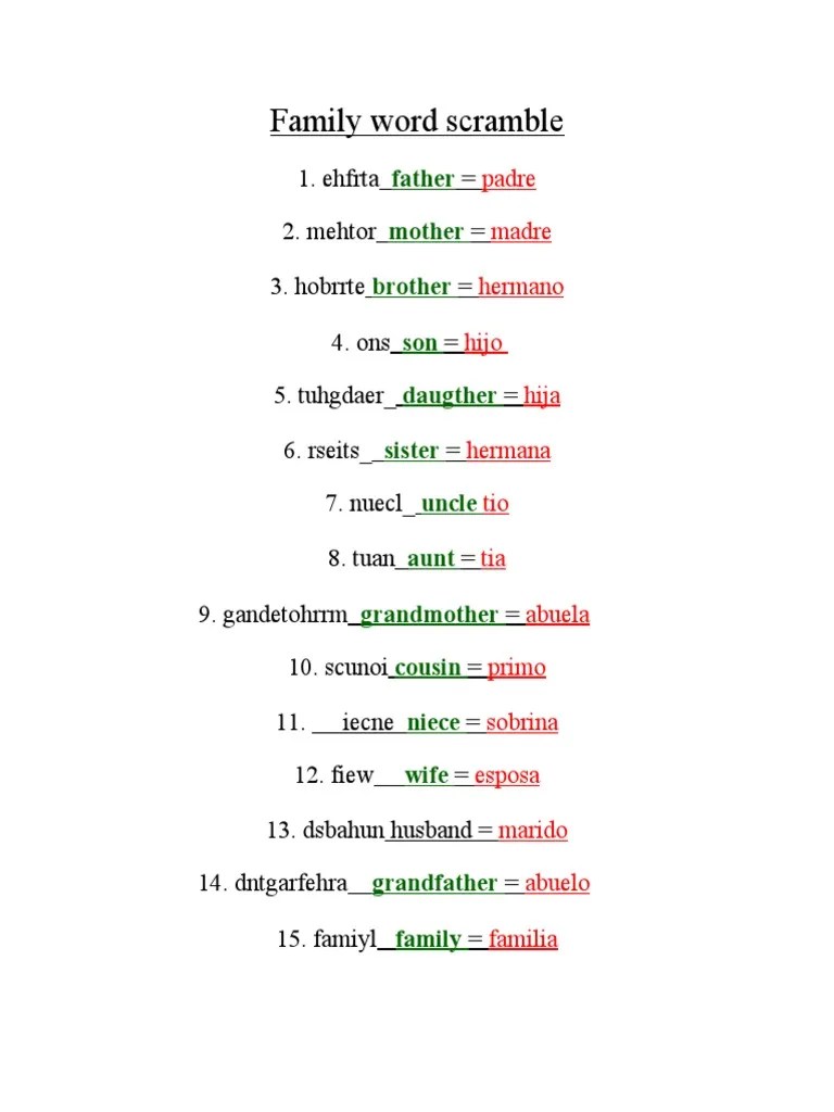 Family Word Scramble Task 7 PDF