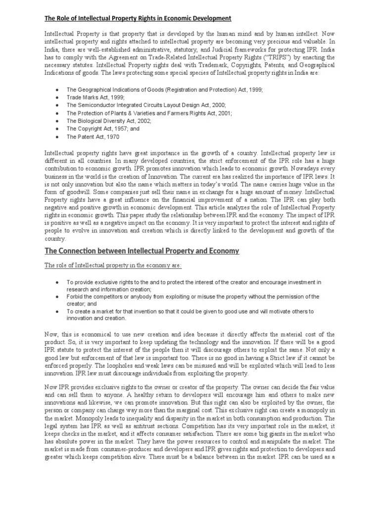 The Role of Intellectual Property Rights in Economic Development PDF