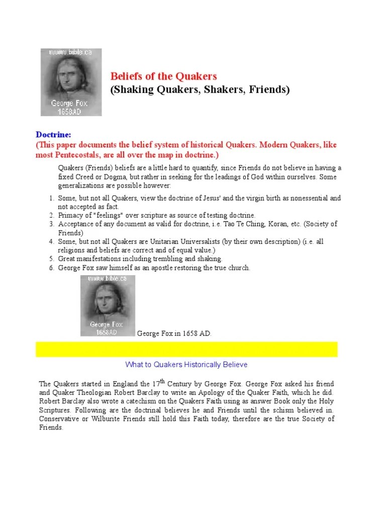 Beliefs of The Quakers (Shaking Quakers, Shakers, Friends) PDF