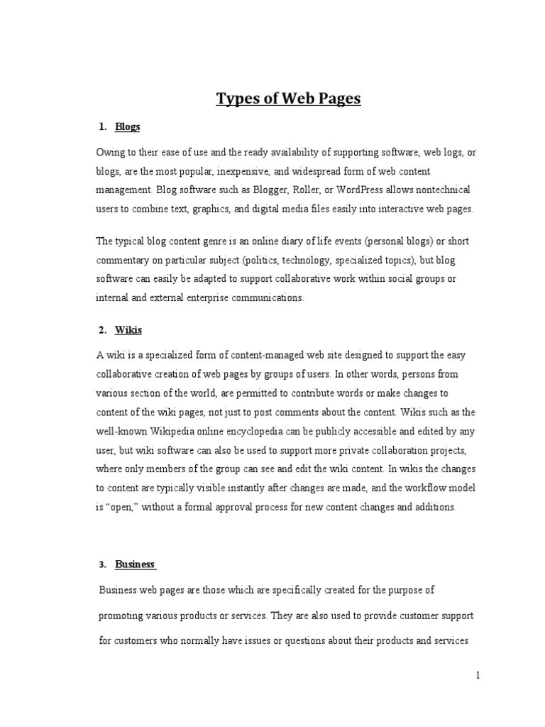 Types of  Pages 1. Blogs PDF Wiki Blog
