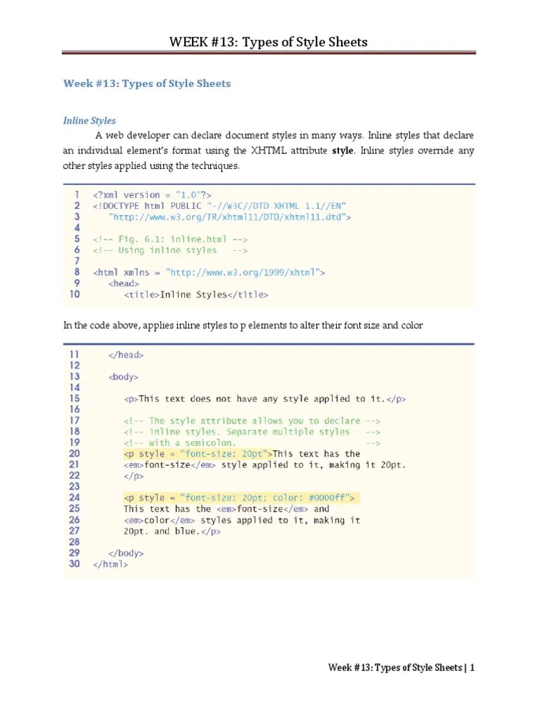 Week 13 Types of Style Sheets PDF Typefaces