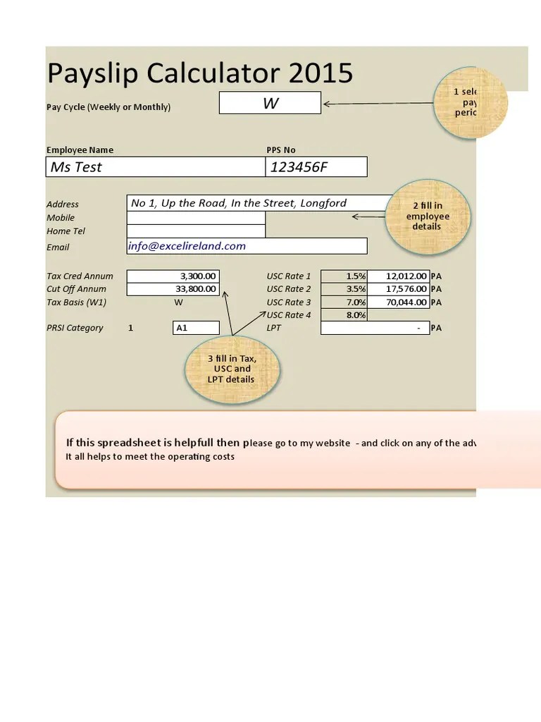 Payslip Calculator 2015 Ms Test 123456F PDF Paycheck Services