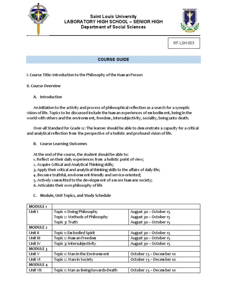 Saint Louis University Laboratory High School Senior High Department of Social Sciences PDF