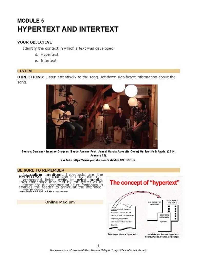 Hypertext and Intertext Your Objective PDF Intertextuality Writing
