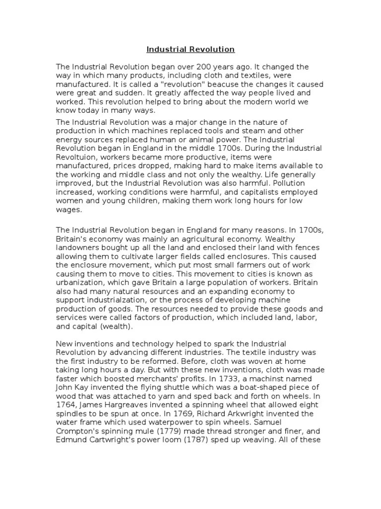 Industrial revolution essay Industrial Revolution Spinning (Textiles)