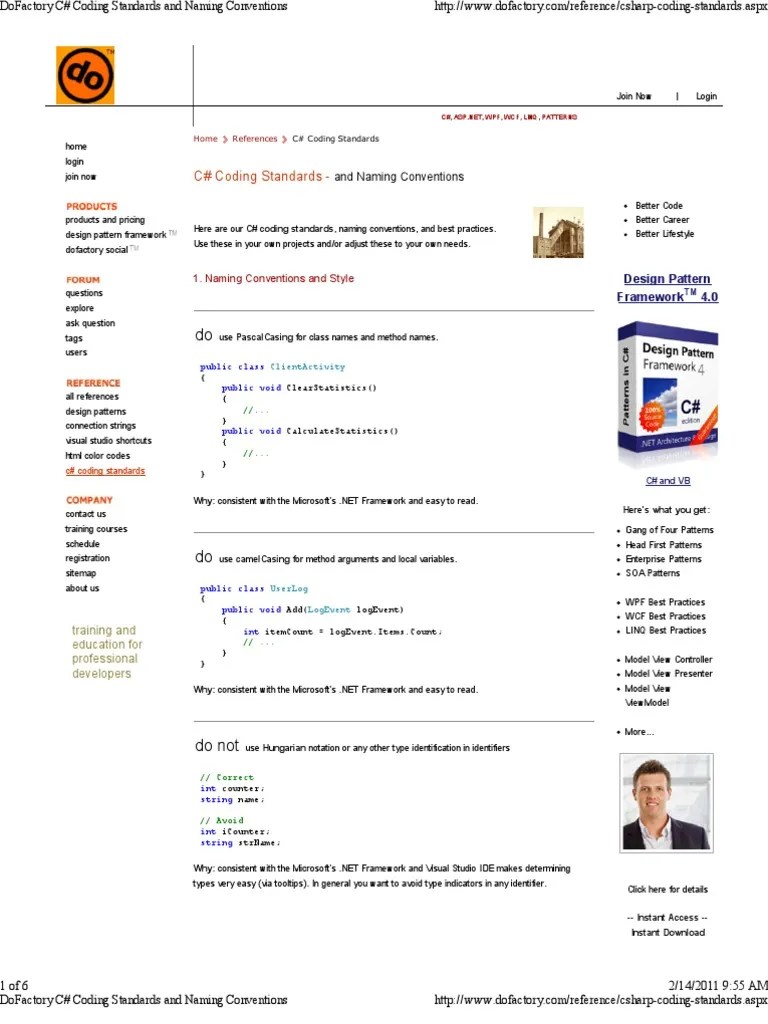 C Coding Standards and Naming Conventions C Sharp (Programming