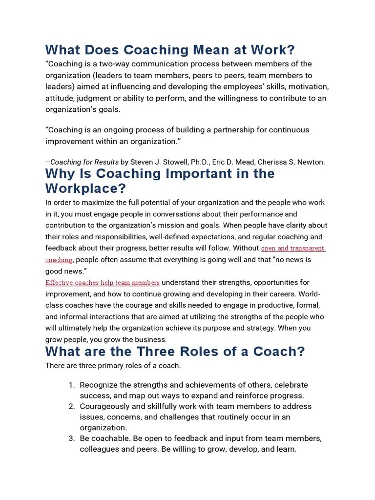 What Does Coaching Mean at Work PDF Leadership Goal