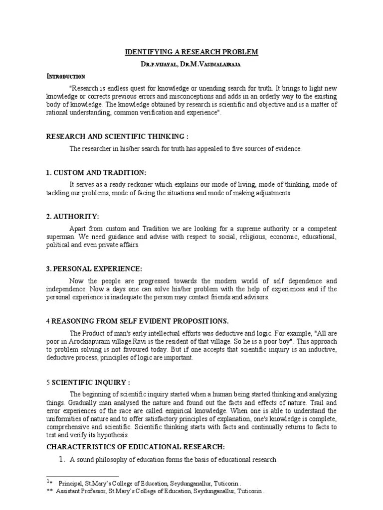 Identifying a Research Problem Scientific Method Inquiry