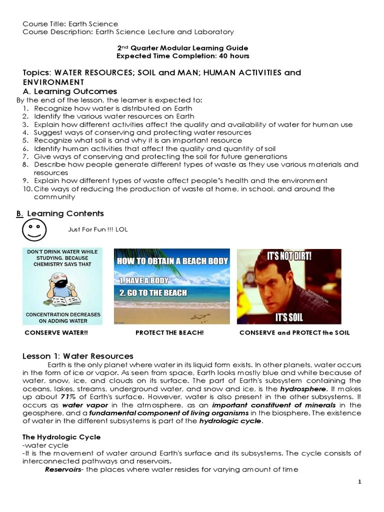 Earth Science MLG (Second Quarter) PDF Aquifer Soil