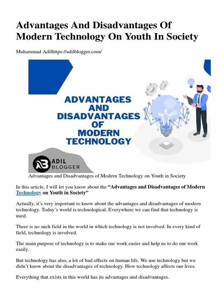 Advantages and Disadvantages of Modern Technology On Youth in Society