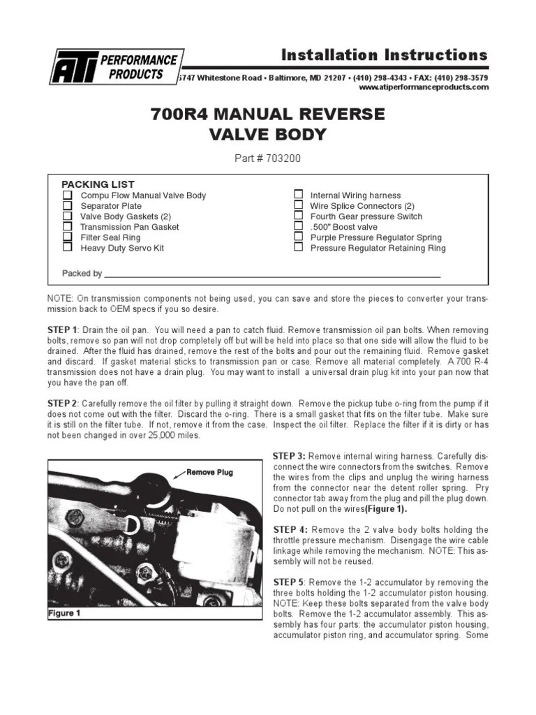 Ati Manual Reverse Valve Body PDF Valve Electrical Connector