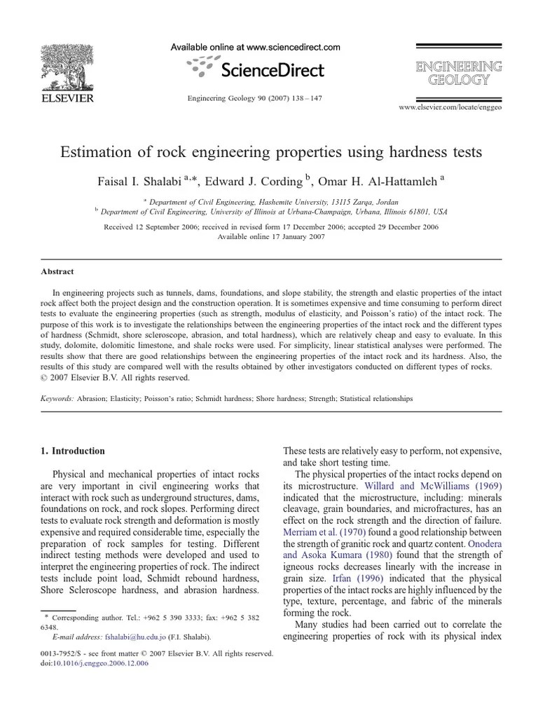 Estimation of Rock Engineering Properties Using Hardness Tests PDF
