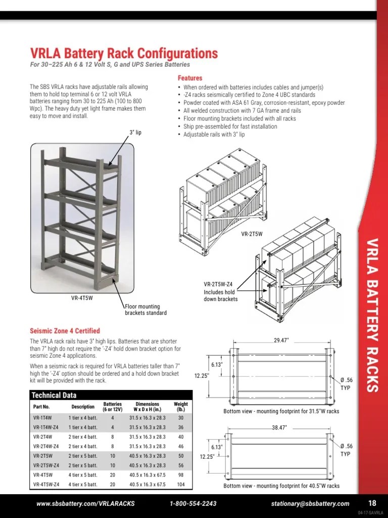 VRLA Battery Rack Configurations Features PDF Equipment