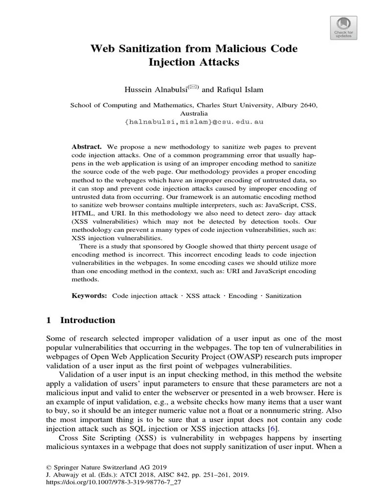  Sanitization From Malicious Code Injection Attacks PDF Java