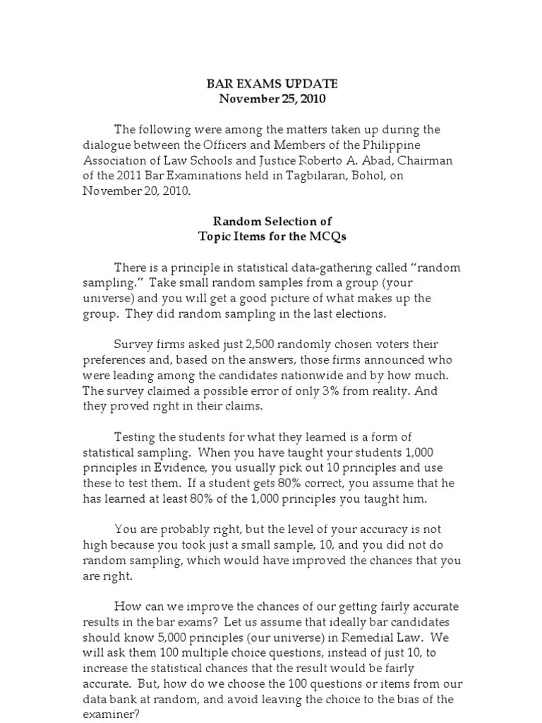 bar exam Multiple Choice Test (Assessment)