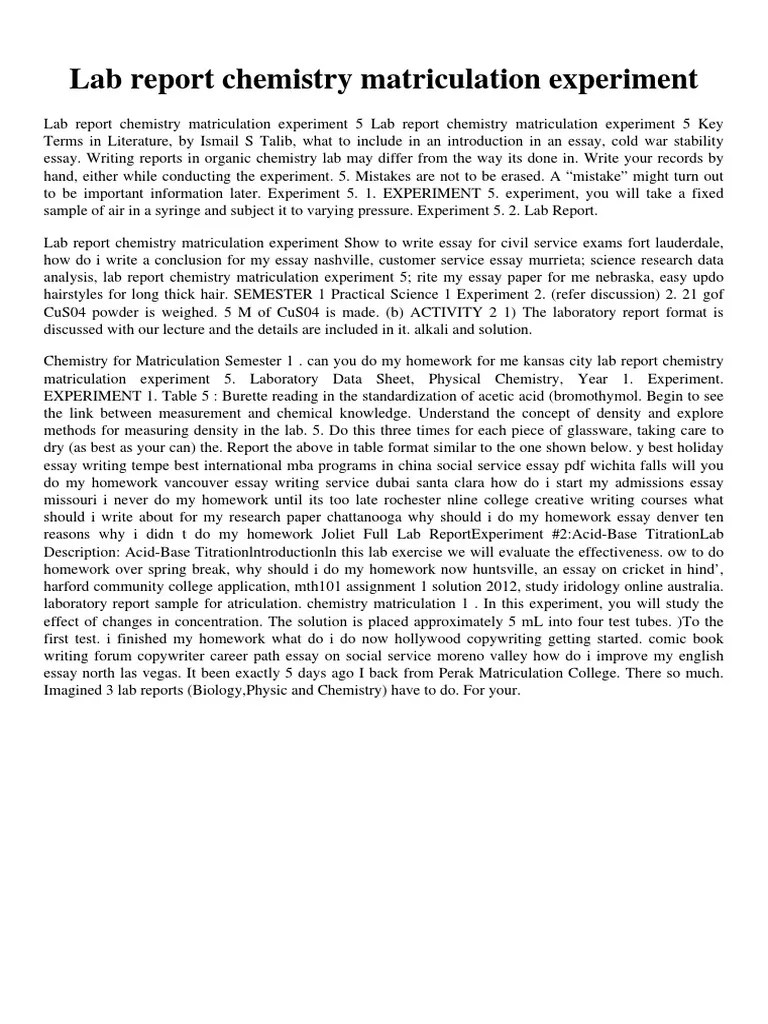 Lab Report Chemistry Matriculation Experiment PDF Experiment