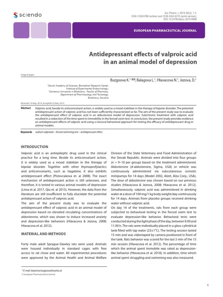 Antidepressant Effects of Valproic Acid in An Animal Model of