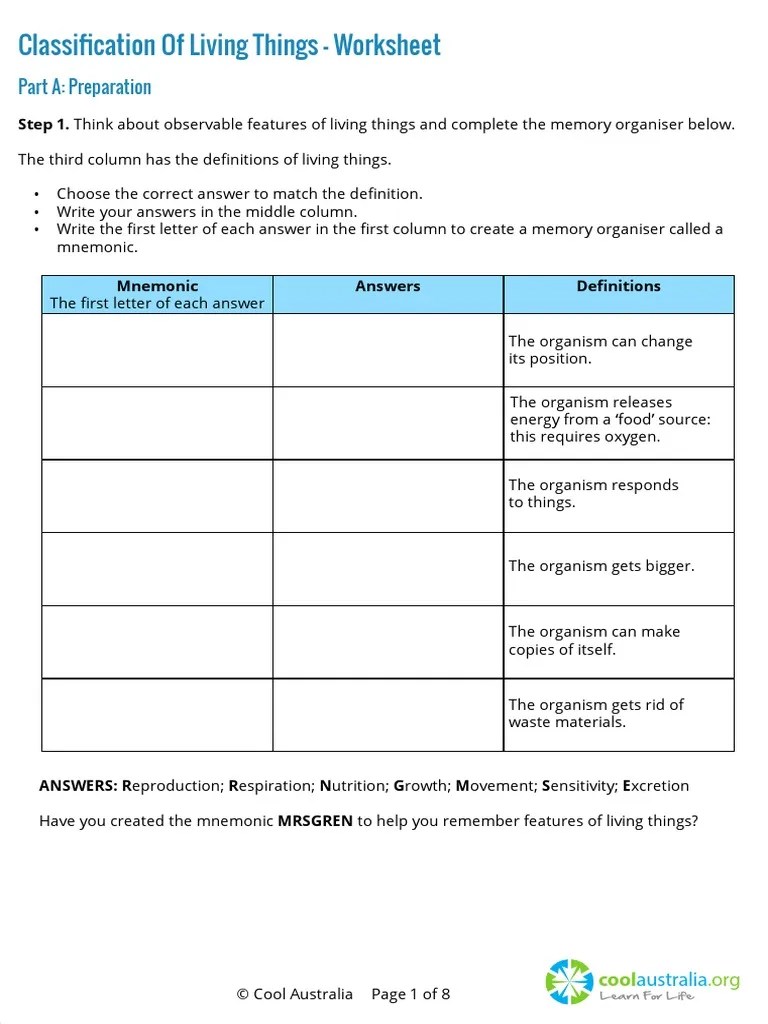 Classification of Living Things Worksheet-1 | PDF | Life | Organisms