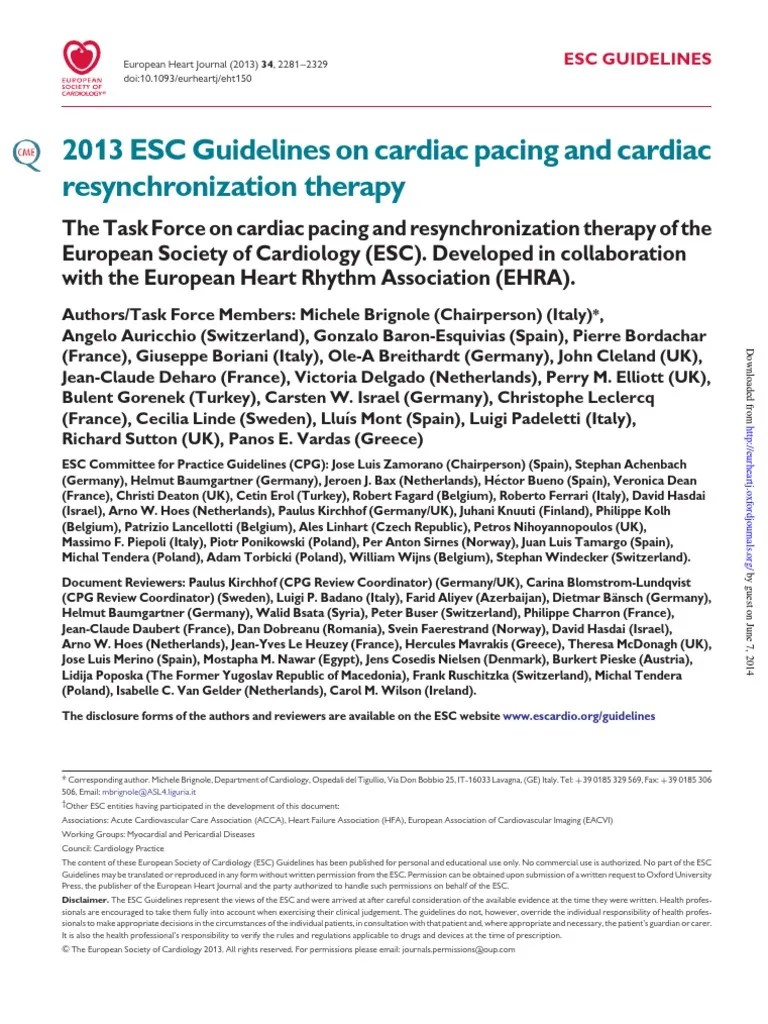 2013 ESC Guidelines On Cardiac Pacing and Cardiac Resynchronization