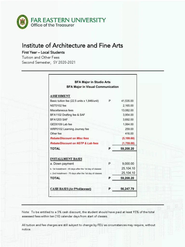 Tuition and Fee Schedules for First and Second Year Students of the