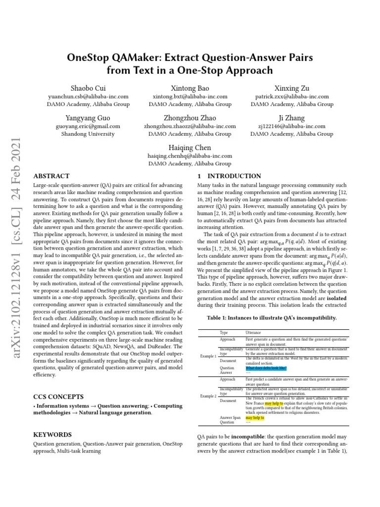 Onestop Qamaker Extract QuestionAnswer Pairs From Text in A OneStop